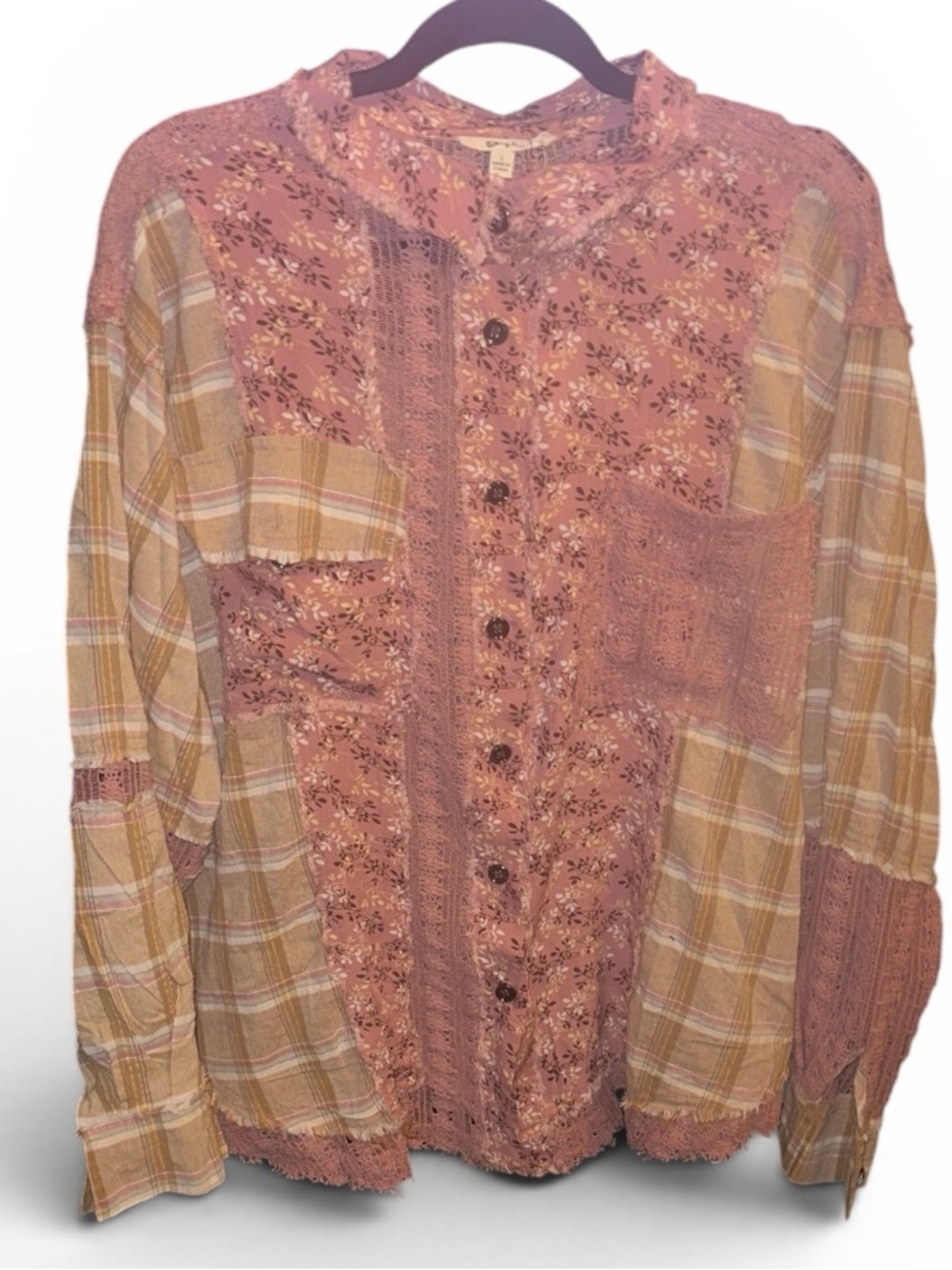 Blue Velvet Lg Boho Chic Floral Button-Up Top